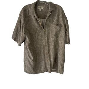 Island Shores Men's Size Large Brown 100% Silk Short Sleeve Button Up